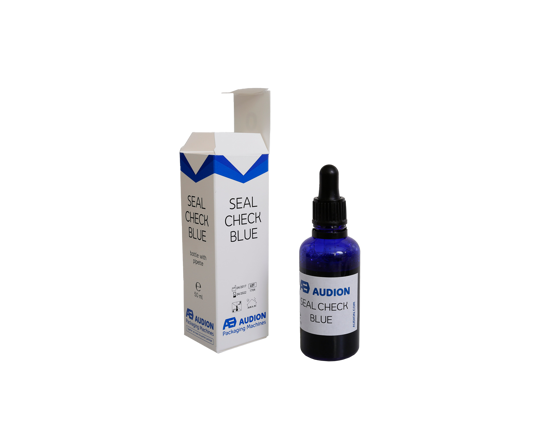 Seal Check Ink - Dye penetration test to check integrity of the seal. A blue liquid to investigate any channel or open seal. The liquid is equally spread inside the bag along the entire length of the seal.